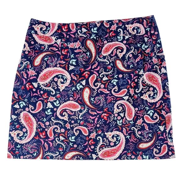 Talbots Print Skirt Women's Size 14Blue Paisley Lined Side zip Career Office